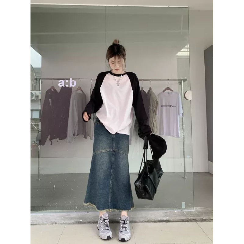 IMAODOU Chân váy jean Đuôi Cá Dài Lưng Cao Thời Trang 2023 Mới