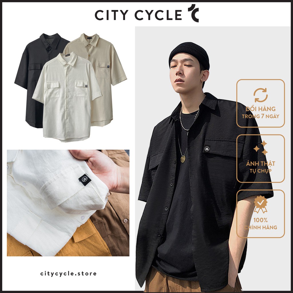 Áo sơ mi cộc tay đũi unisex City Cycle áo đũi nam nữ phong cách Hàn Quốc - HÀNG MỚI VỀ