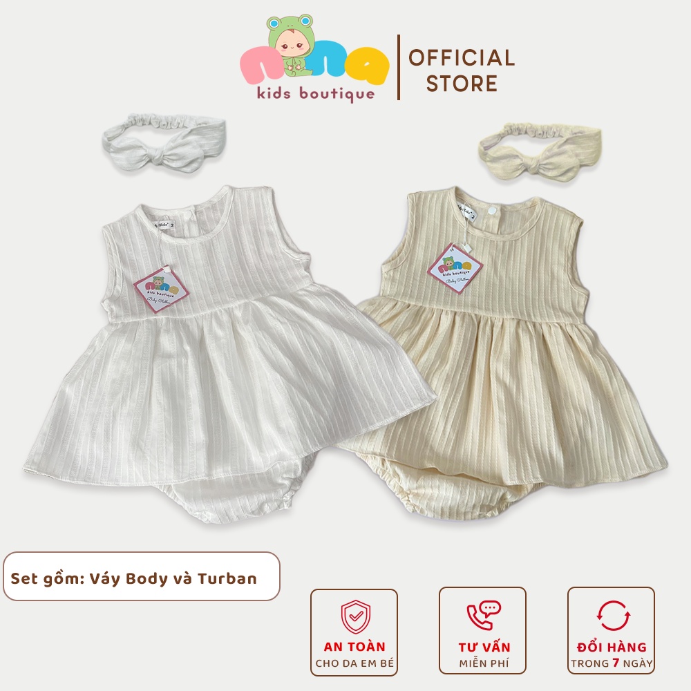 Váy body em bé gái sơ sinh Nina Kids Boutique Bộ đầy tháng sơ sinh bé gái Đồ hè cho bé Size 0m 24m Kèm Turban nơ