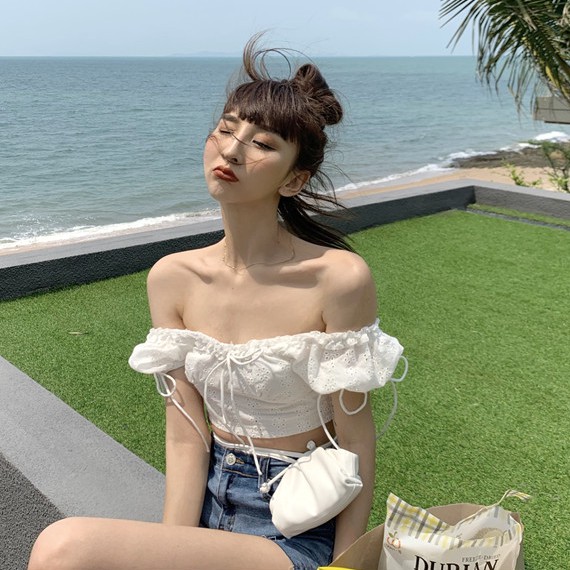 Áo sơ mi nữ trễ vai tay ngắn Emilyshop