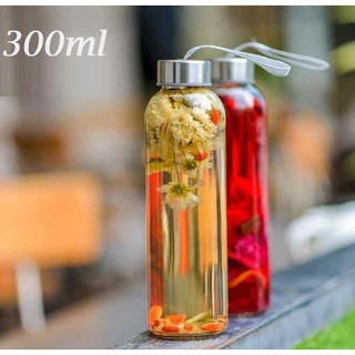 Chai Đựng Nước Thủy Tinh có dây treo 300ml (combo 5 cái) nắp thiếc vặn - Bình Đựng Nước #chaidungnuocthuytinh