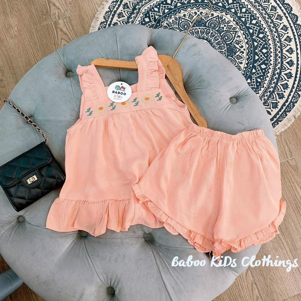 Set Váy Bé Gái 2 Dây Mùa Hè Chất Đũi Lạnh Thấm Hút Mồ Hôi BaBoo Kids S008