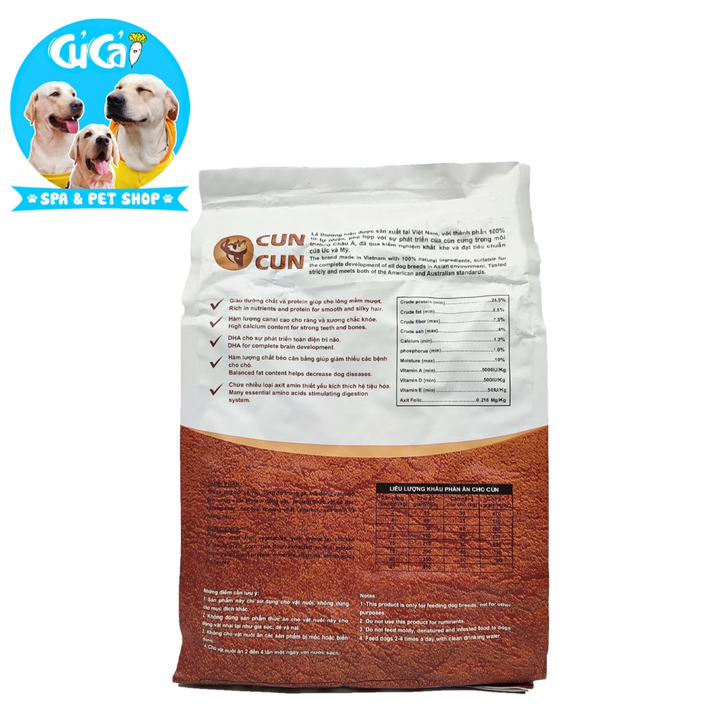 Hạt cho chó CunCun 1,5kg dạng hạt tươi, thức ăn hạt cho chó bổ sung đầy đủ dinh dưỡng cho cún - Củ Cải Pet Shop