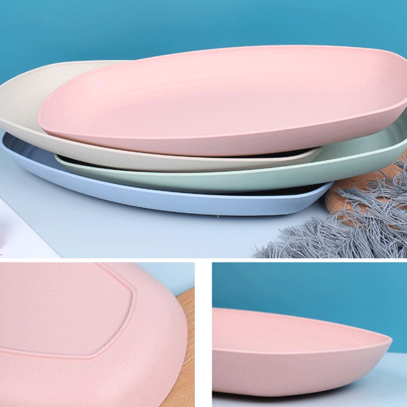 Dĩa nhựa lúa mạch hình oval đựng thức ăn, đĩa nhựa lúa mì đẹp cao cấp 4 màu pastel xinh xắn 29cm