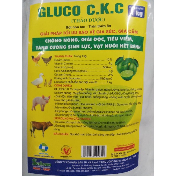 Gluco CKC 100 gram ( giống hình 2) chống nóng, tăng đề kháng cho vật nuôi hsd 07/07/2023