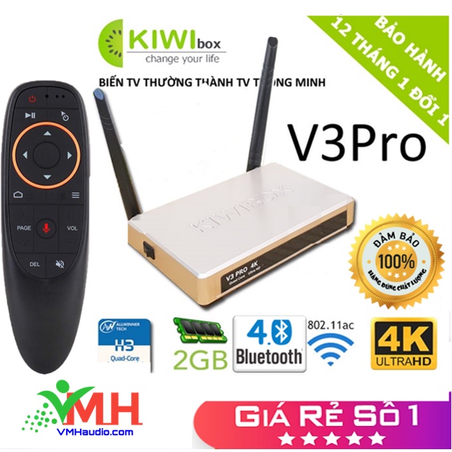 Android TV Kiwi V3 pro , kiwibox V3 pro Ram 2G xem truyền hình miễn phí , tặng đk giọng nói, bảo hành 1 năm