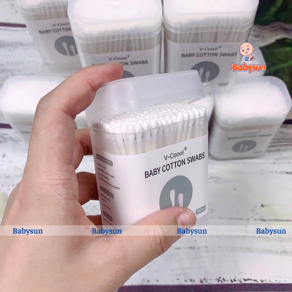 Tăm bông trẻ em hộp 200 que, tăm bông cho bé được làm từ bông tự nhiên, an toàn tuyệt đối cho bé