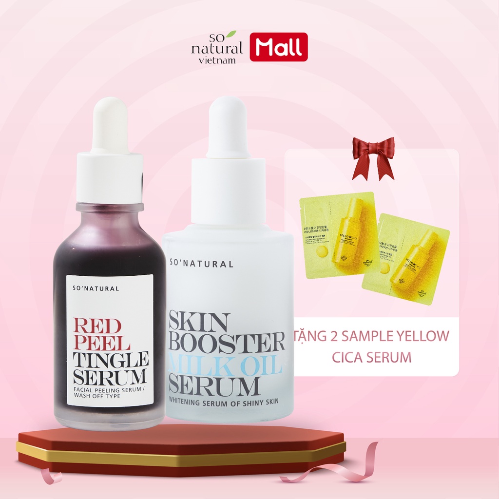 Combo Giảm Ngăn Ngừa Mụn Và Dưỡng Da Red Peel Tingle Serum Và Milk Oil So Natural