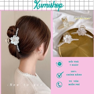 Kẹp Tóc Hàn Quốc Nhựa Gắn Ngọc Nhân Tạo Hoa Màu Trắng Trong Suốt Đính Hoa Phong Cách Đẹp Mẫu Mới Nhất 2021 Xumishop
