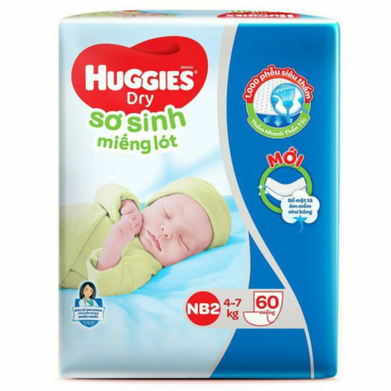 Miếng lót sơ sinh Huggies NB1 100 miếng, NB2 60 miếng mẫu mới