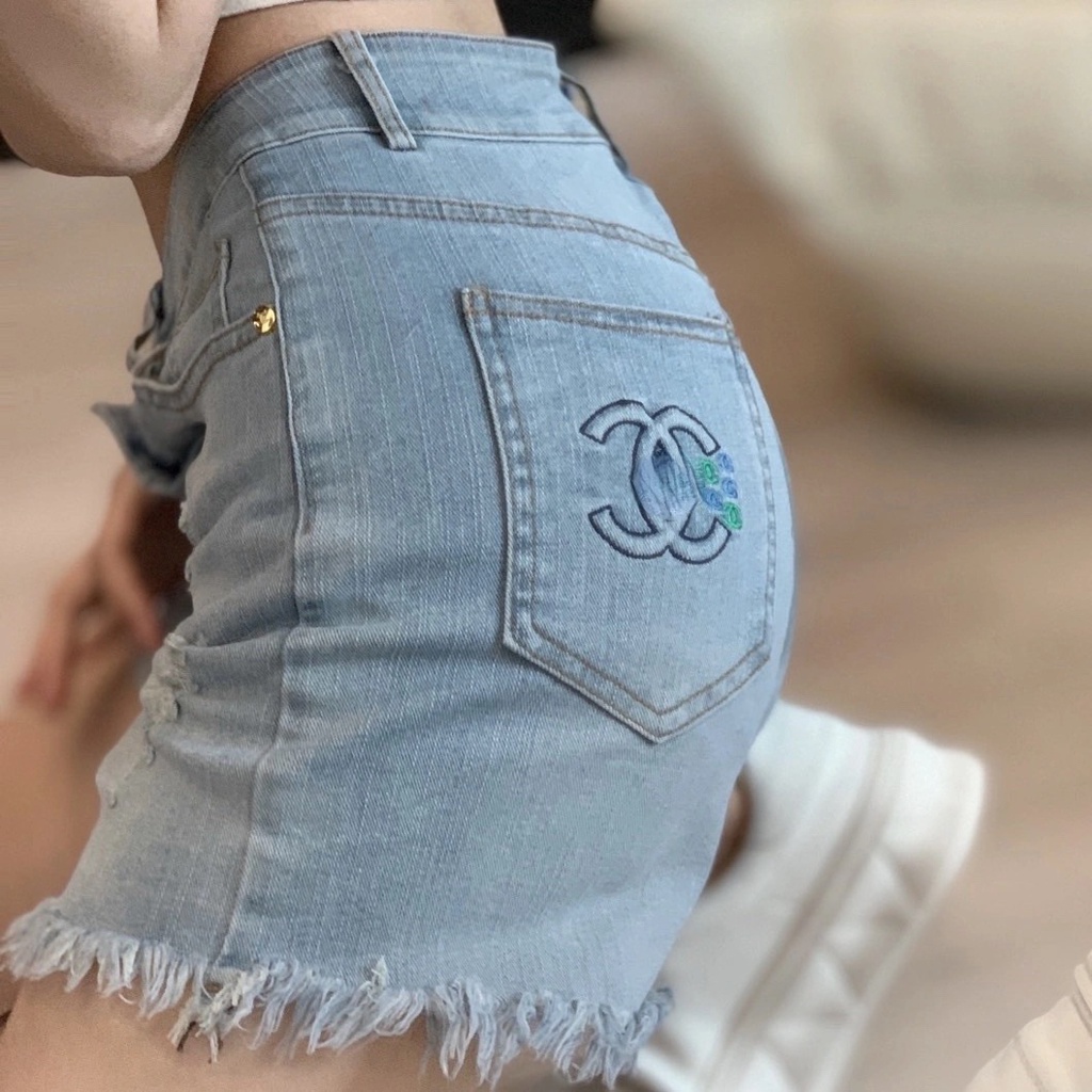 Quần Short Denim Rách Lưng Cao Dáng Rộng Thêu Họa Tiết Phối Tua Rua Thời Trang Mùa Hè 2022 Phong Cách Châu Âu Mới Cho Nữ