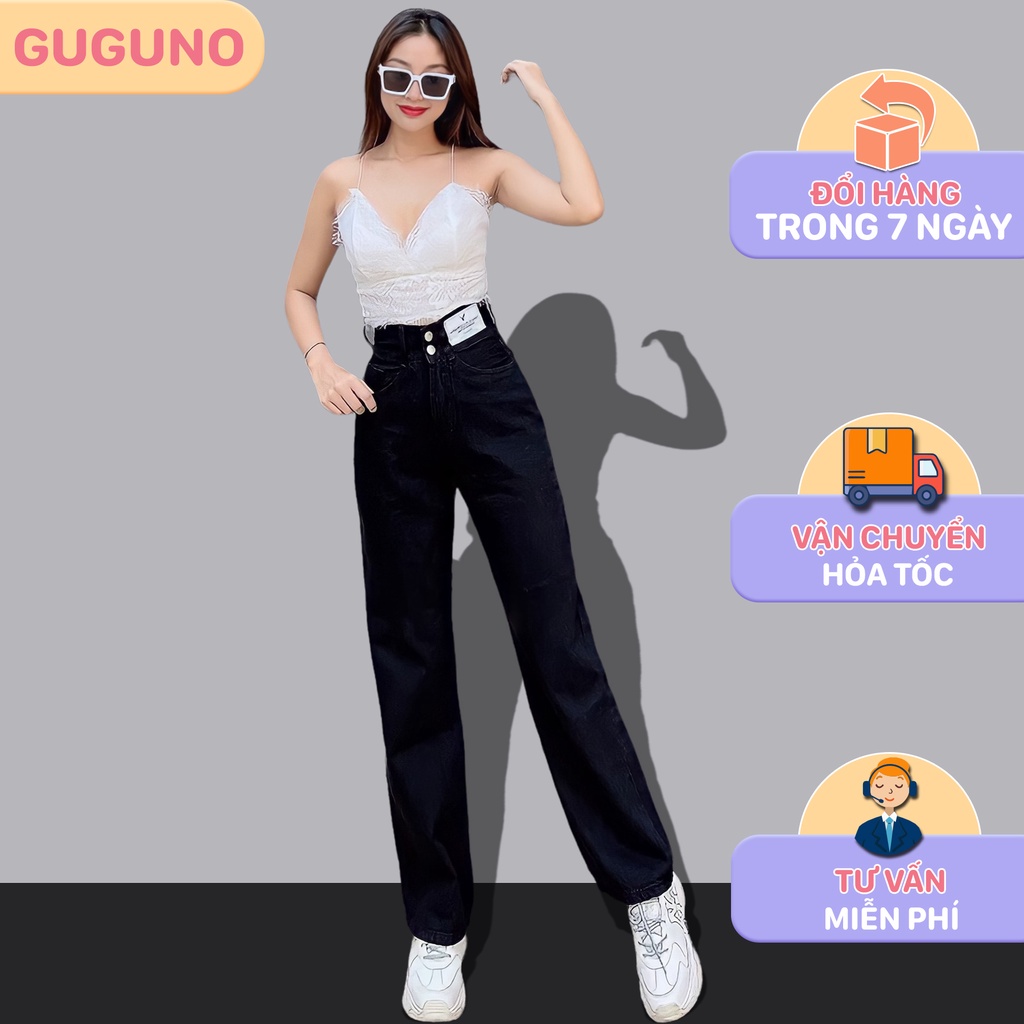 Quần jean nữ ống rộng suông jeans cạp cao GUGUNO phong cách ulzzang