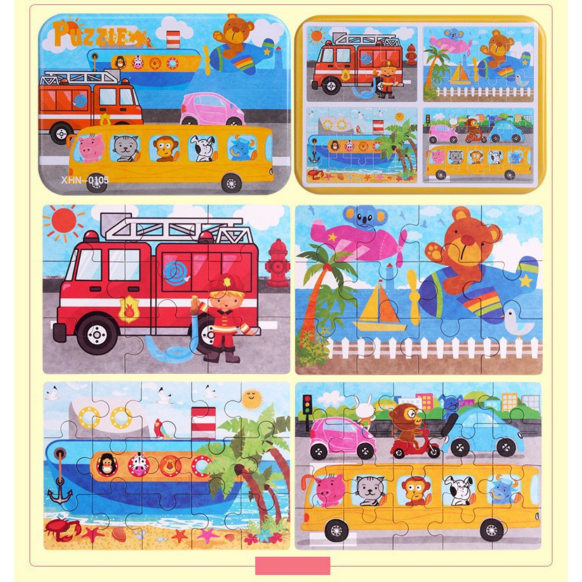 Hộp 4 tranh puzzle ghép hình tổng hợp 4 loại 9-12-15-20 miếng