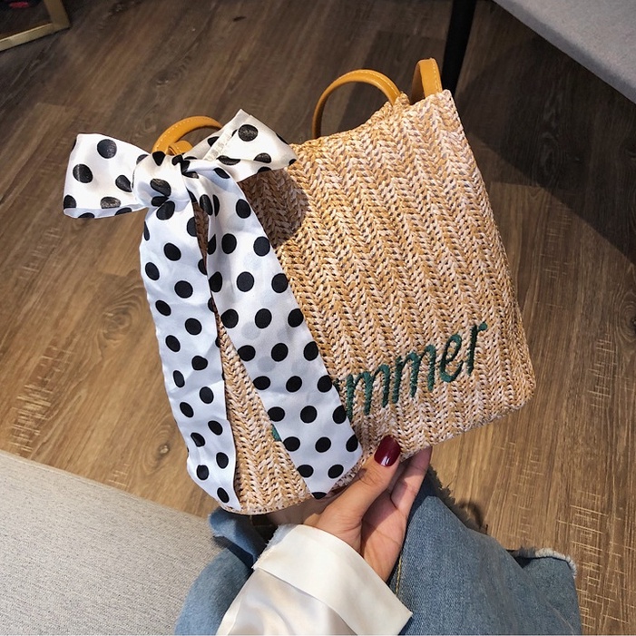 Túi cói Summer đeo vai, túi xách tay phong cách Hàn Quốc đi du lịch, đi biển siêu xinh - Julie 115