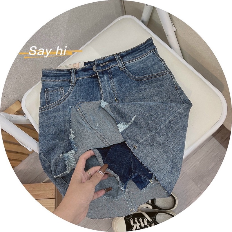 Chân Váy Jeans Chữ A Ngắn Nữ Cạp Cao Co Dãn Nhiều Mẫu