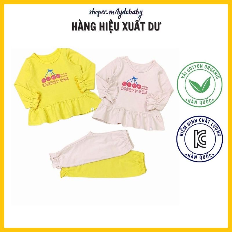 Đồ bộ dài tay cho bé gái Pimpollo xuất hàn chất nỉ da cá mùa thu đông 12 tháng tuổi , 1 , 2 , 3 , 4 , 5 tuổi màu vàng