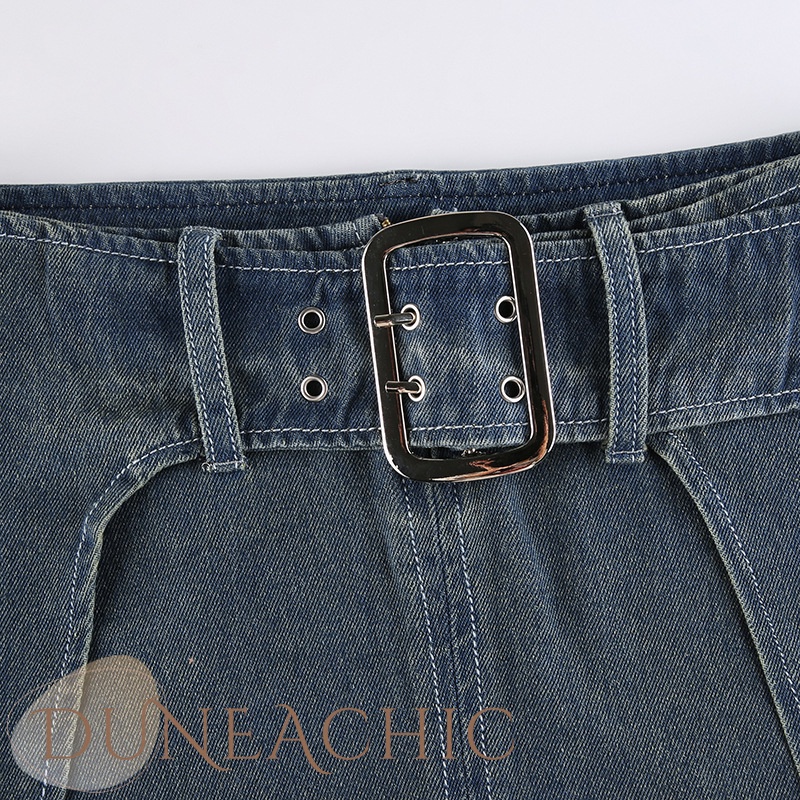DUNEA Chân váy denim phối nút thời trang đường phố cá tính cho nữ
