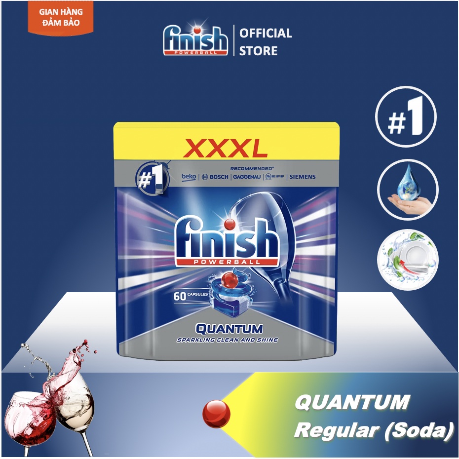 Viên rửa bát Cao Cấp Finish Quantum Max - Túi 60 viên (hương Soda the mát). 12 chức năng rửa cao cấp EAN 5997321733463