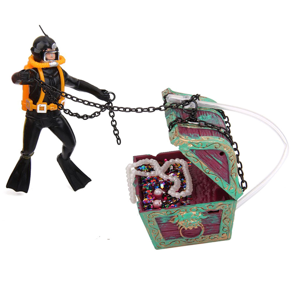 Mô hình thợ lặn và rương kho báu trang trí bể cá tiện lợi