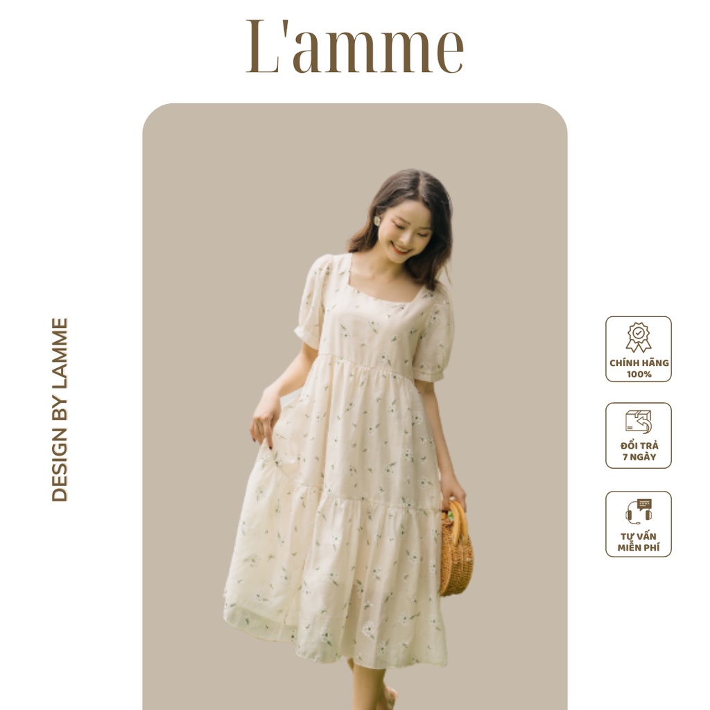 Váy bầu đẹp Emily Dress chất tơ mềm, dáng suông cùng họa tiết hoa nhí nhẹ nhàng thiết kế bởi LAMME