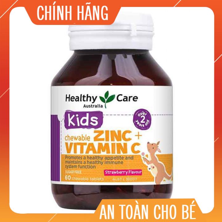Viên nhai bố sung kẽm cho bé Healthy Care Zinc + Vitamin C của úc 60 cho trẻ từ 2 tuổi Hot Kenbomkids