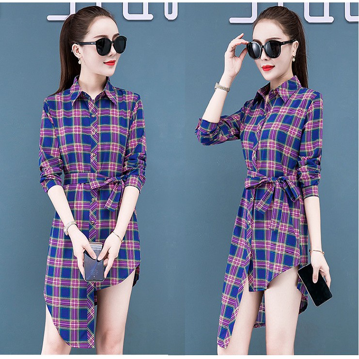 Đầm Sơ Mi Lệch Tà Thắt Dây Eo Cá Tính DN067 MayHomes