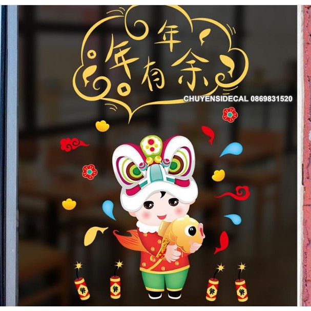 Decal trang trí tường Tết - Bé Lân đáng yêu