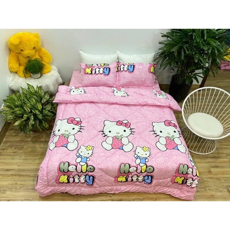 Set phao cotton poly dày dặn có chăn trần bông