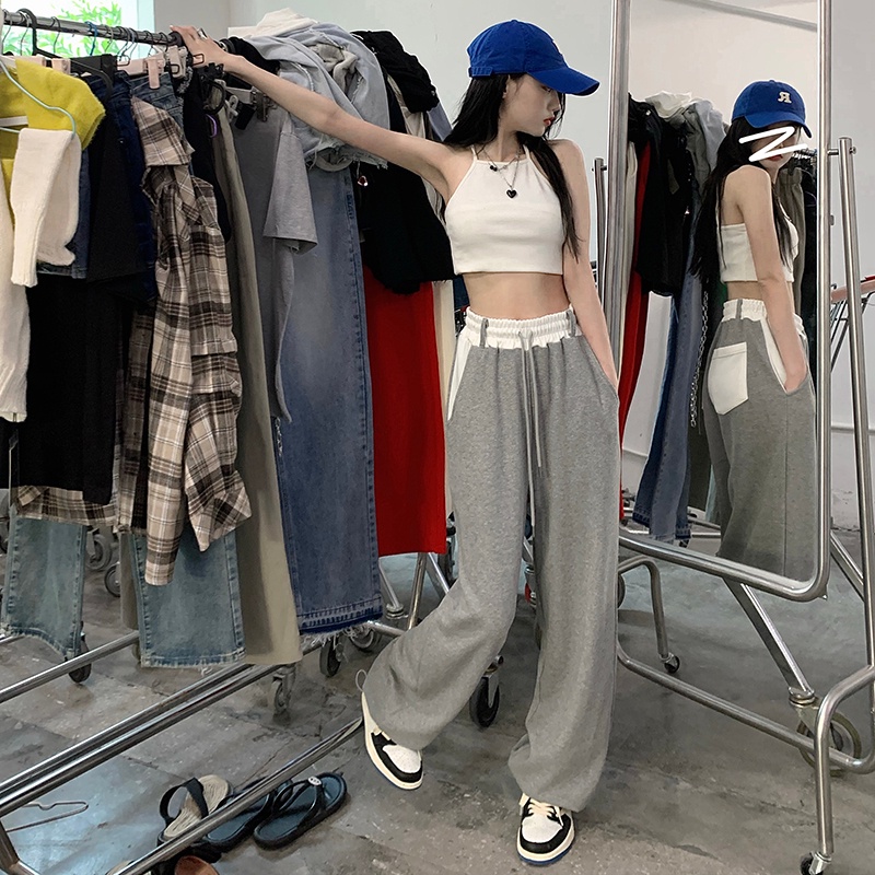 Quần dài SUXI lưng cao ống rộng có dây rút thời trang mùa thu mới dành cho nữ