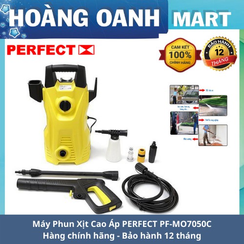 Máy rửa xe mini cao áp lực Perfect MO7050C Công Suất 1600W tự động hút nước rửa bọt tuyết Bảo Hành 12 Tháng màu vàng