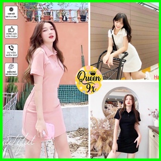 Váy polo, đầm body nữ màu hồng trắng đen dáng suông dễ thương