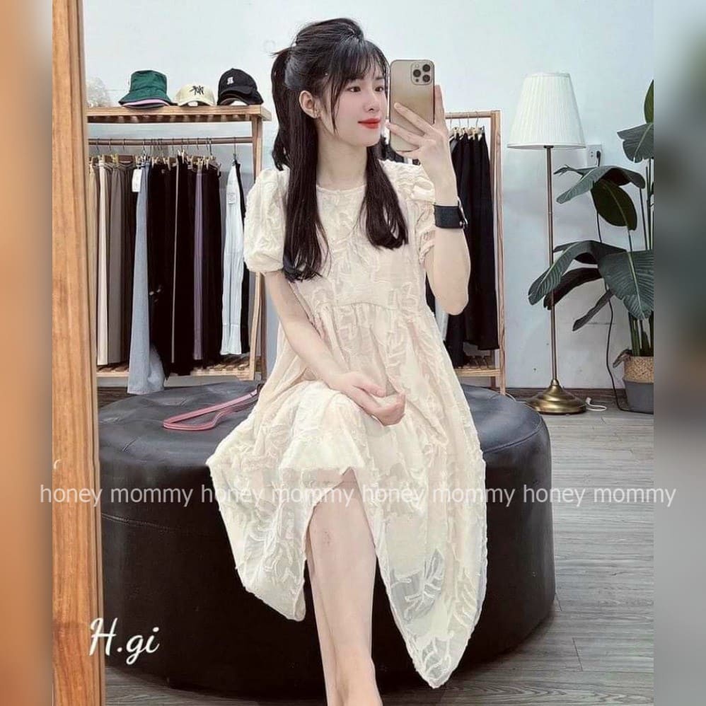 Đầm Bầu Váy Bầu Mùa Hè Sang Chảnh Họa Tiết Hoa Nổi Cổ Tròn Công Sở Đi Chơi Dự Tiệc Đẹp HD2896 Honey Mommy