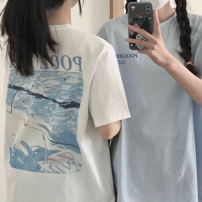 Áo thun HIIXIIVI 100% cotton tay ngắn cổ tròn in hình trước và sau phong cách Hàn Quốc thời trang mùa hè 2022
