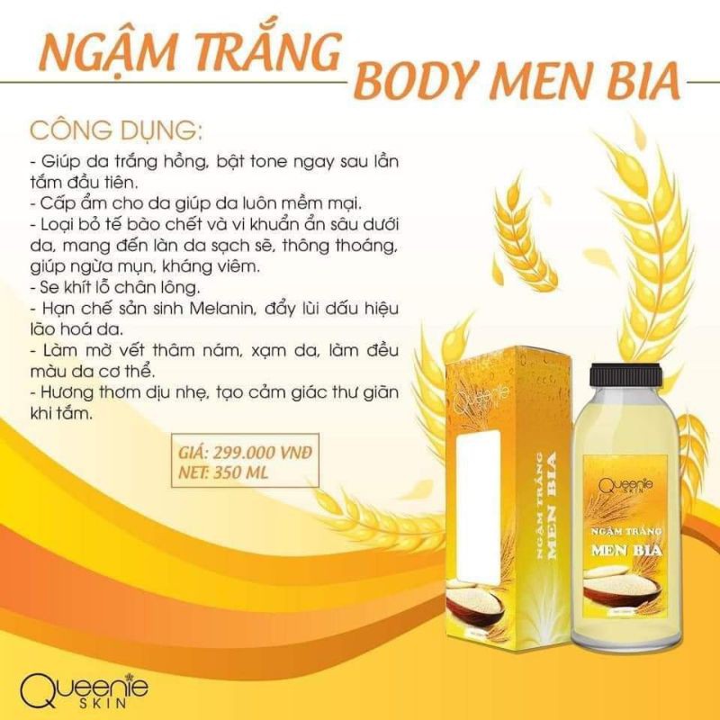 Ủ trắng body men bia mới an toàn cho da chính hãng giúp trắng da