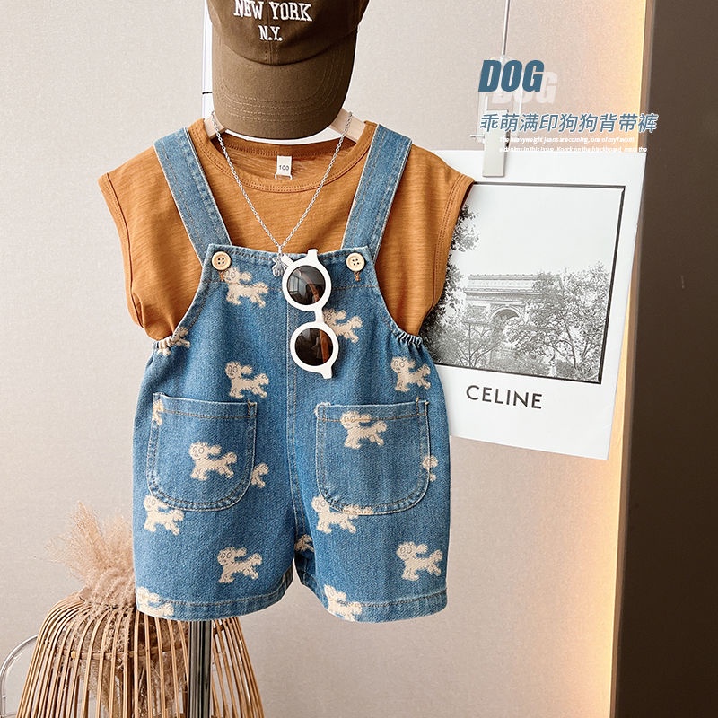 Set Đồ Mùa Hè Hai Món Gồm Áo Denim Và Quần Ngắn Phong Cách Hàn Quốc Hợp Thời Trang Cho Bé Trai / Gái 5 Tuổi