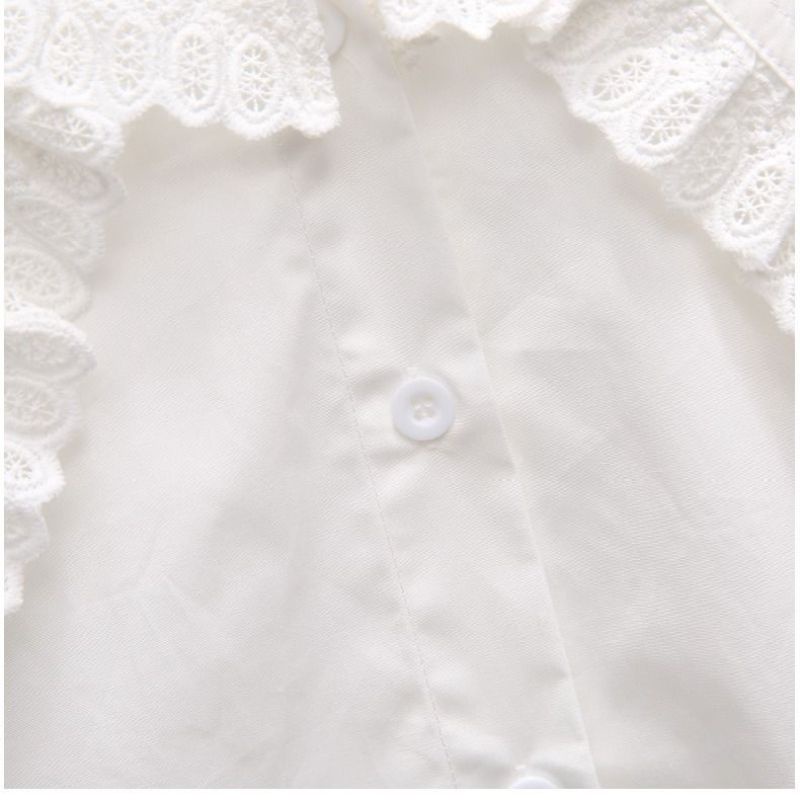 Áo sơ mi trắng tay dài cổ phối ren thời trang xuân thu phong cách hàn quốc cho bé gái