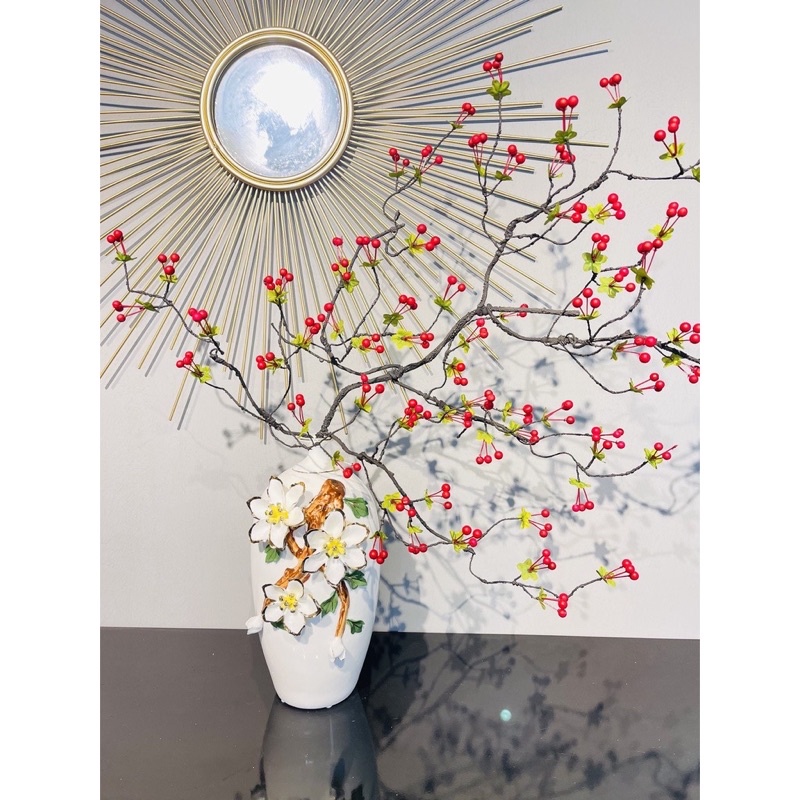 Cành điểm tuyết cắm cùng mộc lan_Hoa giả_hoa lụa