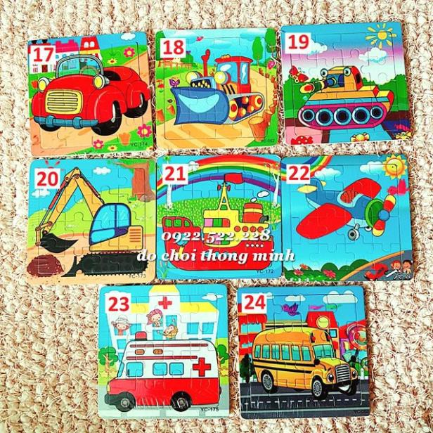 Ghép hình puzzle 16 miếng (16 mảnh) gỗ CÓ KHUNG NỀN MẪU cho bé ghép theo