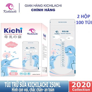 (2 Hộp) 100 túi trữ sữa 250ml không BPA, không mùi & 2 khóa zip an toàn cho Bé KICHILACHI (Hình con voi dễ thương)