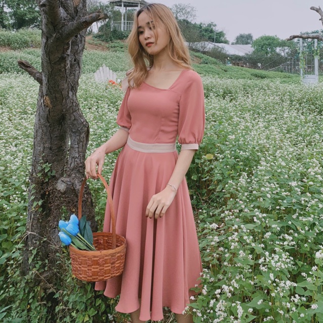 🌸🌸 Merry Dress - Váy xoè cổ lệch