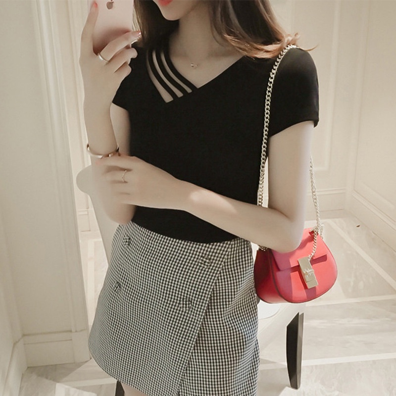 NRVP Áo thun dáng ôm tay ngắn cổ tròn thời trang mùa hè phong cách Hàn Quốc cho nữ