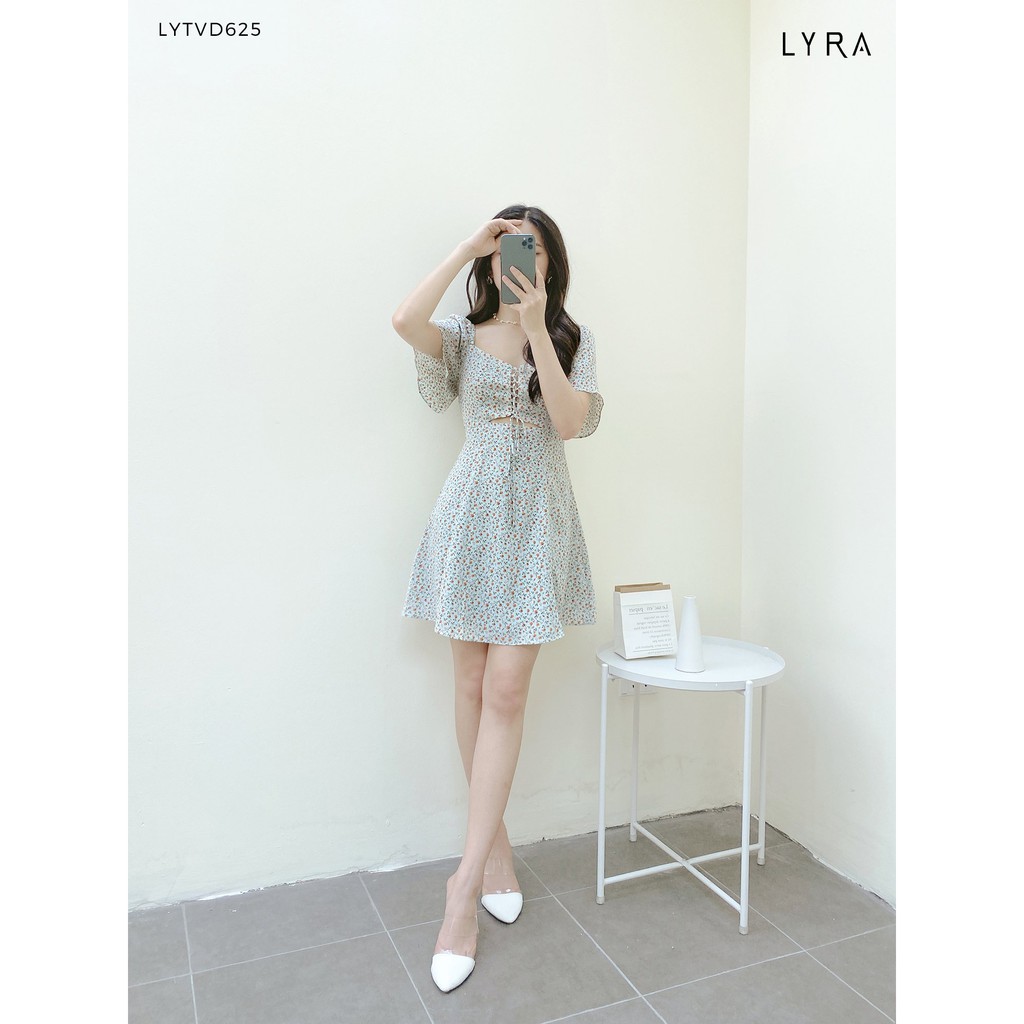 Váy hoa nhí nữ cổ tim khoét trước thiết kế by LYRA, vải voan cao cấp dáng xòe tay cách điệu xinh xắn-LYTVD625