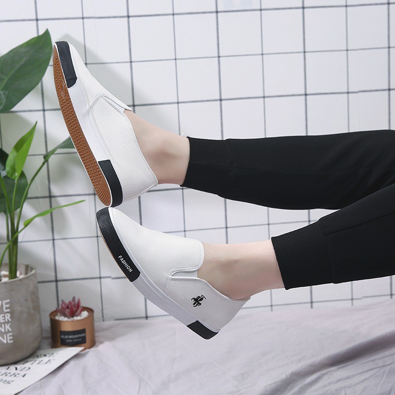 Giày Lười, Giày Mọi Nam Cao Cấp Phong Cách Hàn Quốc - Slip On Da Nam | Màu Nâu, Đen & Trắng - Fullbox