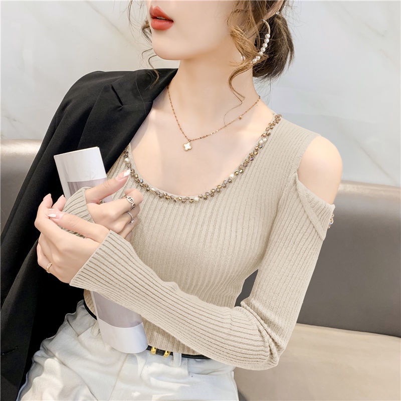 Áo Len Tay Dài Hở Vai Phong Cách Mới Dành Cho Nữ