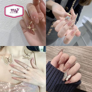 Set nail 24 móng tay giả sơn nhũ lỳ đính charm bướm xinh đẹp cao cấp Hàn Quốc