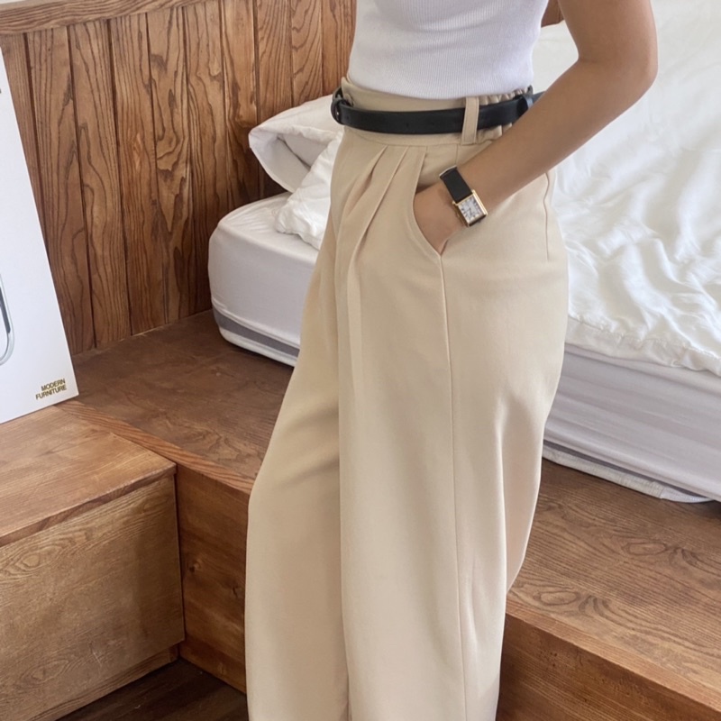 QUẦN SUÔNG NỮ - HEEBYOHI - Cạp Cao Dáng Hàn Quốc Có Chun Phía Sau