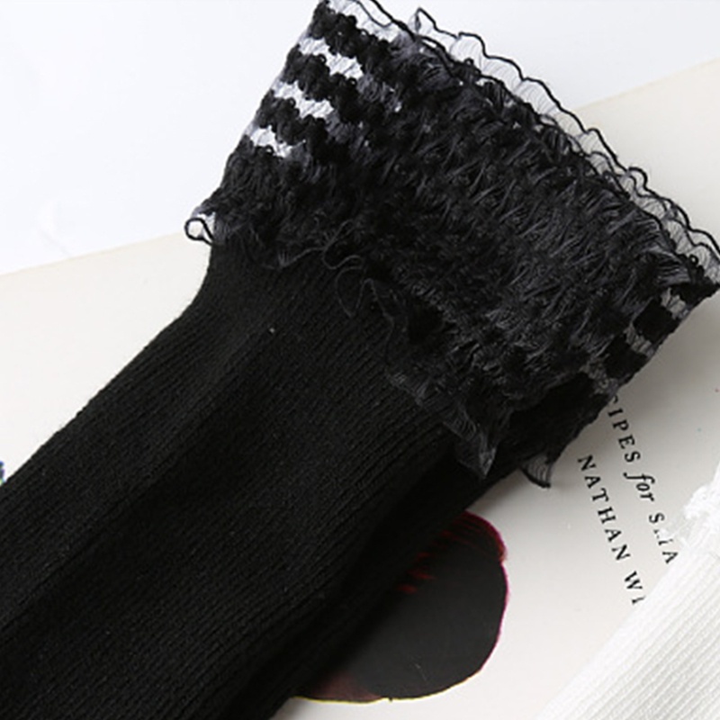 Găng Tay Len Hở Ngón Phối Ren Giả Giữ Ấm Cho Nữ