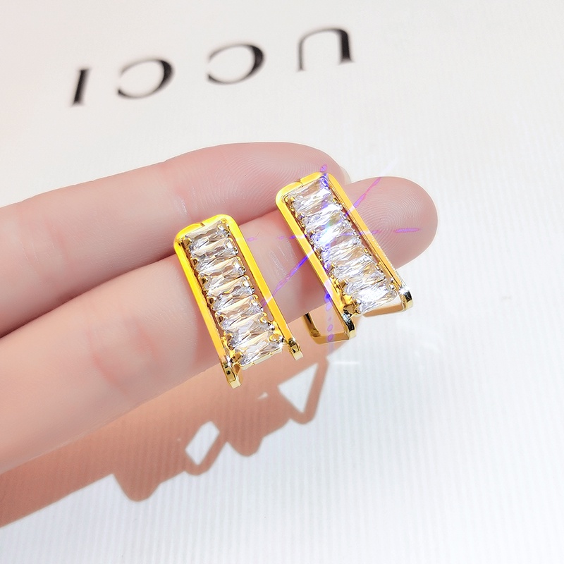 [Jiudolan] Khuyên Tai Hình Học Đơn Giản Sáng Bóng Zircon Thời Trang Hàn Quốc Cho Nữ