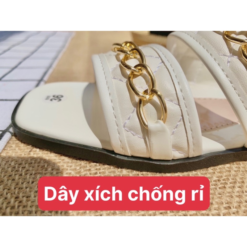 Dép lê nữ thời trang 2 quai ngang xích không rỉ dễ đi mềm mại ôm chân