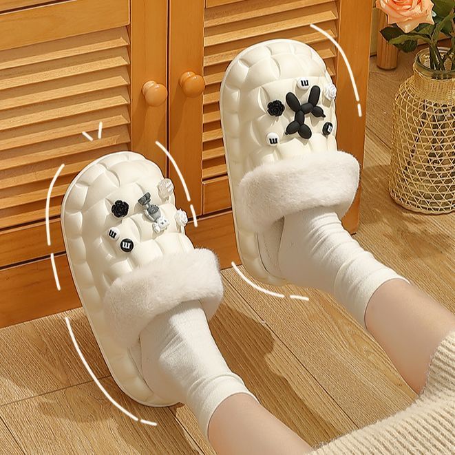 Dép Bông Đi Trong Nhà Đế Dày Chống Trượt Lót Lông Cừu Giữ Ấm Mùa Đông Có Thể Giặt Sạch Cho Cặp Đôi